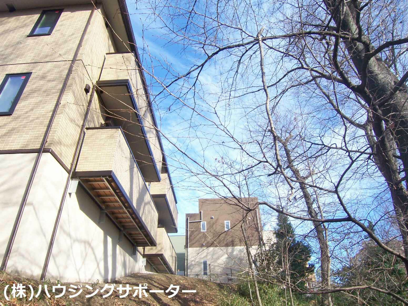 外観画像：南側の木は夏になると葉は多くなります
