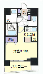 間取り：室内写真は１Kタイプのお部屋です