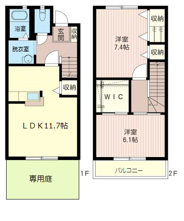 間取り：上下で使うテラスハウスタイプです