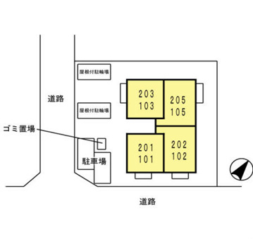 外観画像：お部屋と敷地内の配置はこのような感じです